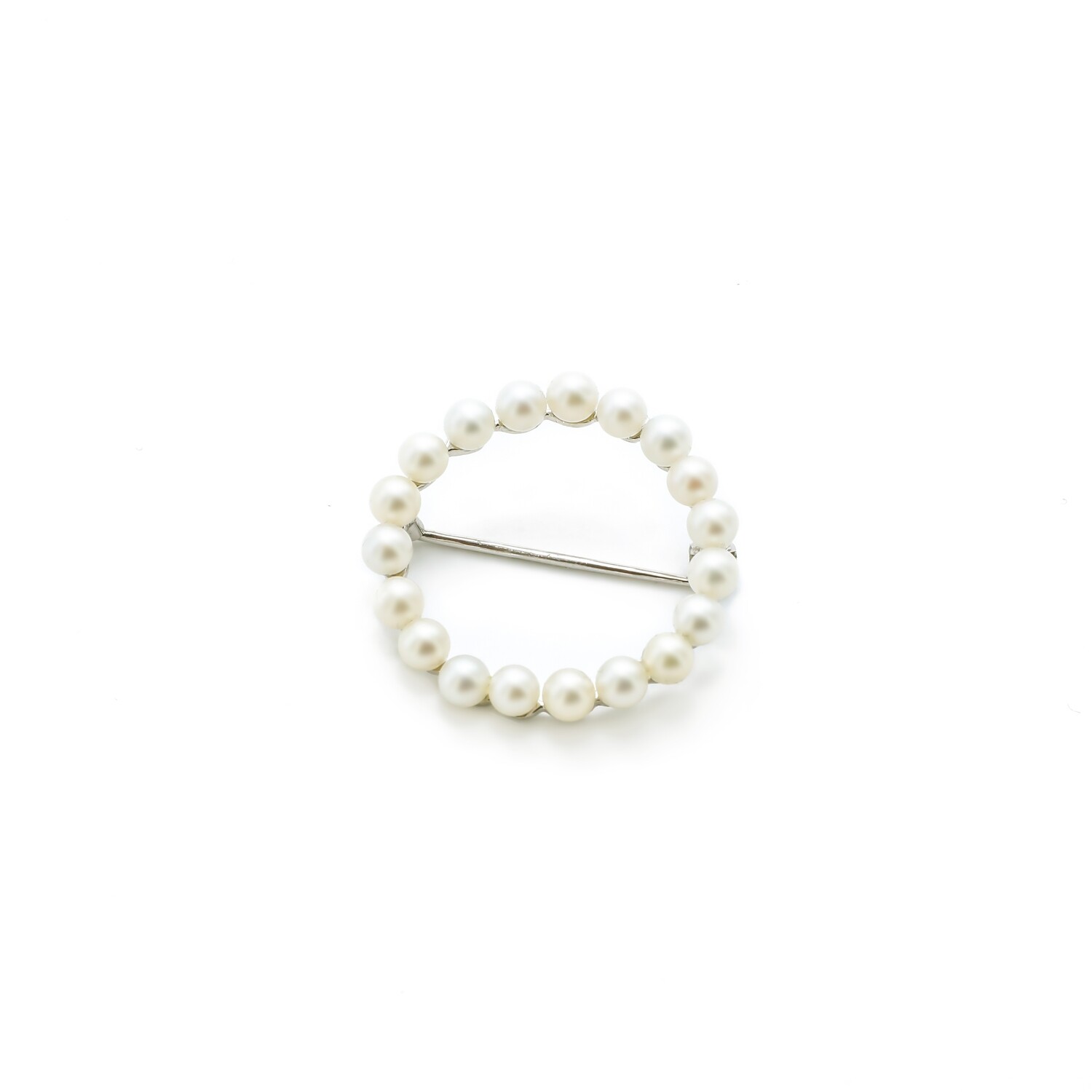 BROCHE ORO BLANCO 14K REDONDO PERLAS