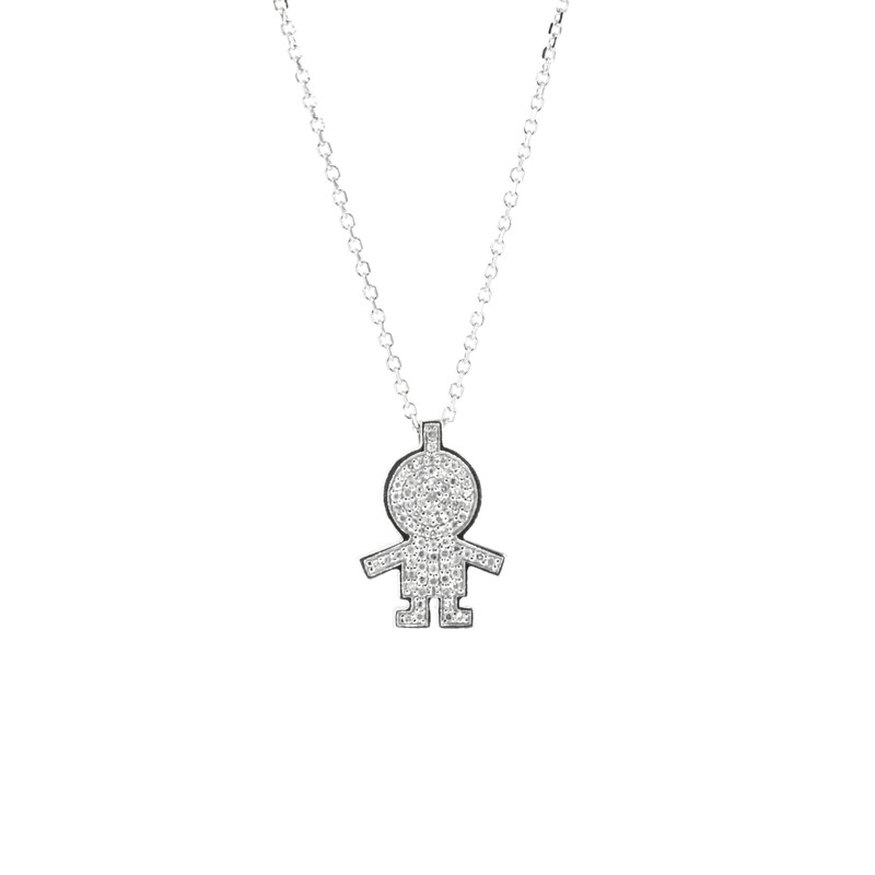 CADENA CON DIJE ORO BLANCO 14K NIÑO CON DIAMANTES PEQ 14K