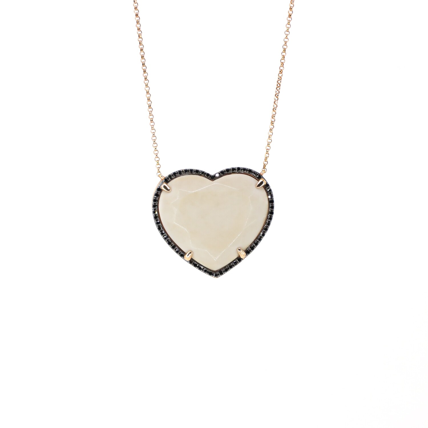 CADENA ORO ROSADO CORAZON ONIX &amp; DIAMANTES 18K