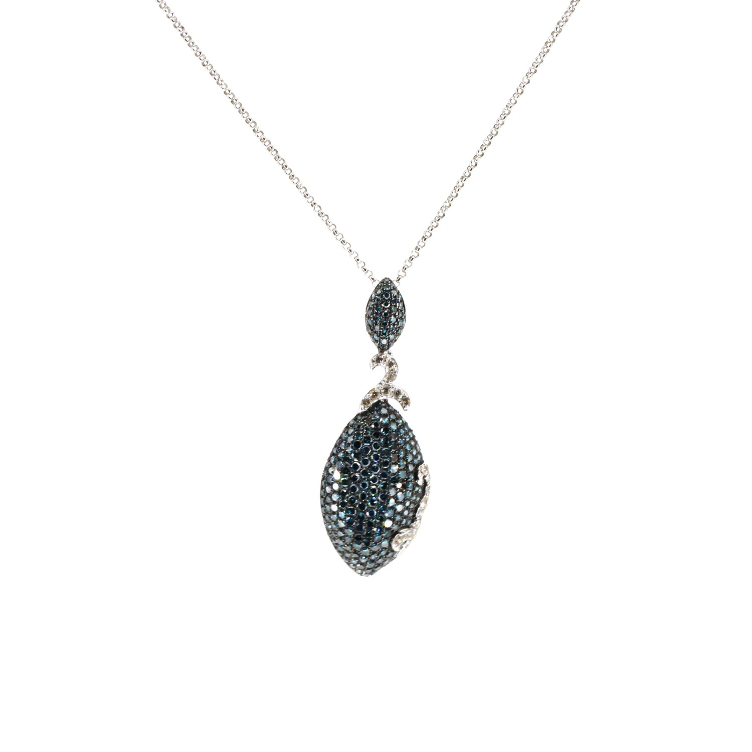 CADENA CON DIJE ORO BLANCO 14K DIAMANTES AZUL Y BLANCO