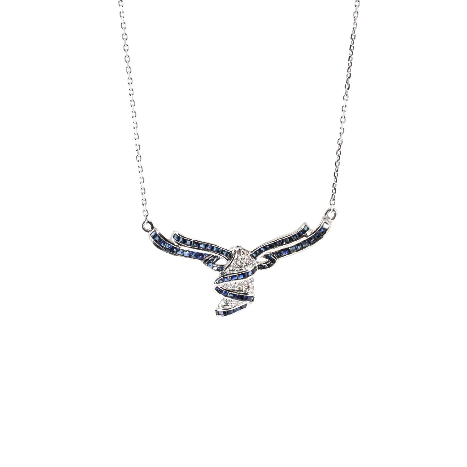 CADENA CON DIJE ORO BLANCO 14K SAFIRO &amp; DIAMANTES