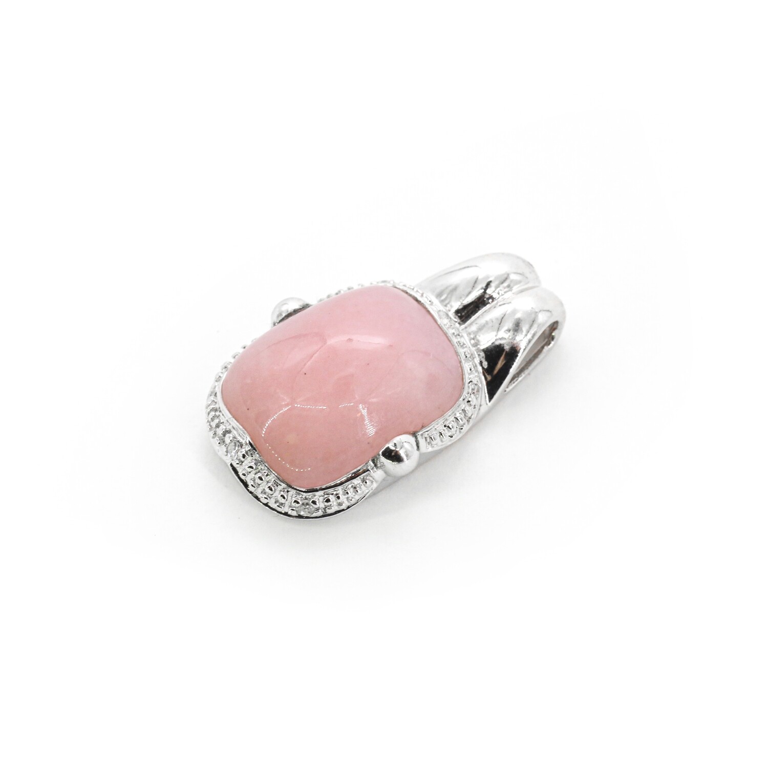 DIJE ORO BLANCO 14K CALCEDONIA ROSADA &amp; DIAMANTES