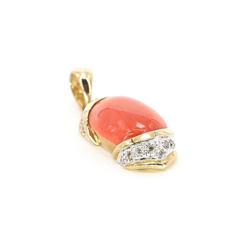 DIJE ORO AMARILLO 14K CORAL OVALADO &amp; DIAMANTES PAVET