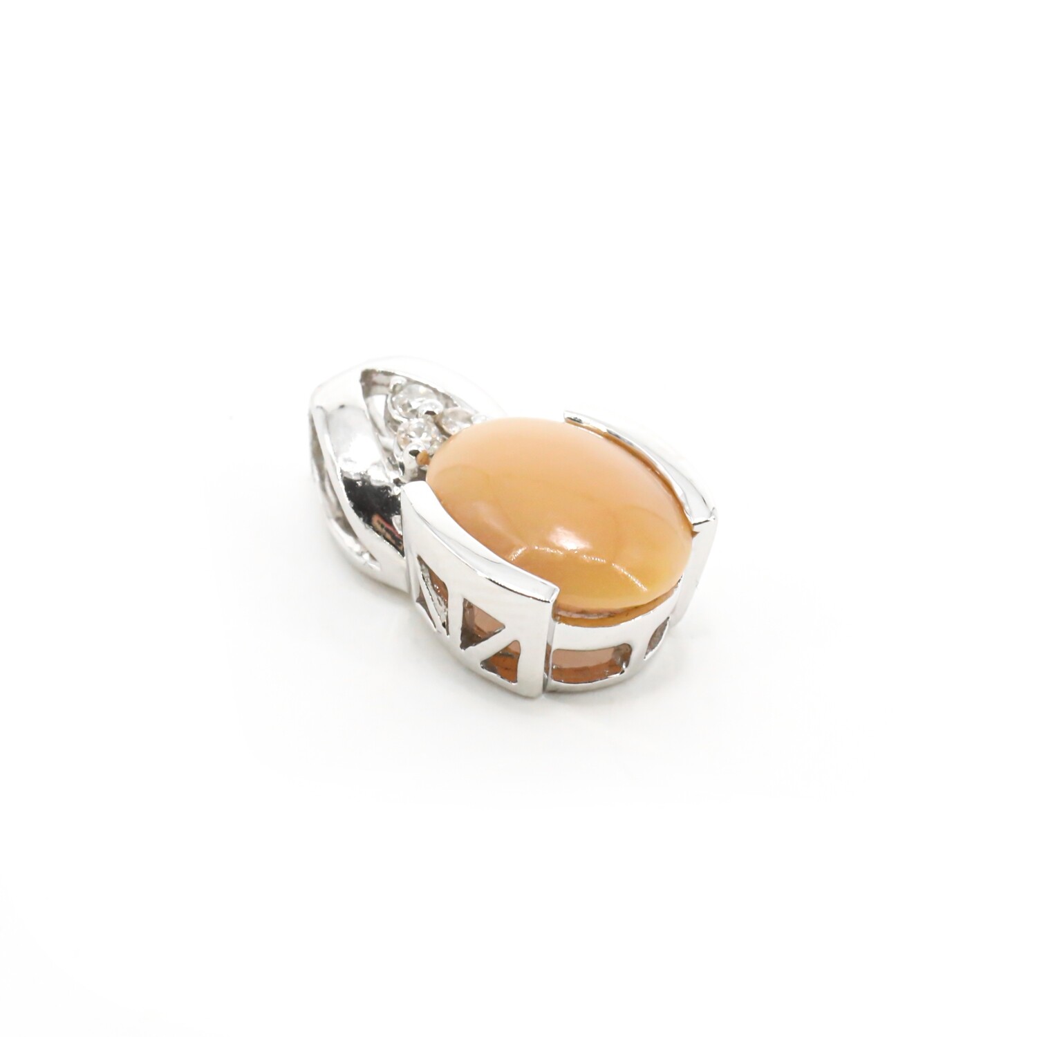 DIJE ORO BLANCO 14K CORAL CLARO &amp; DIAMANTES PAVET