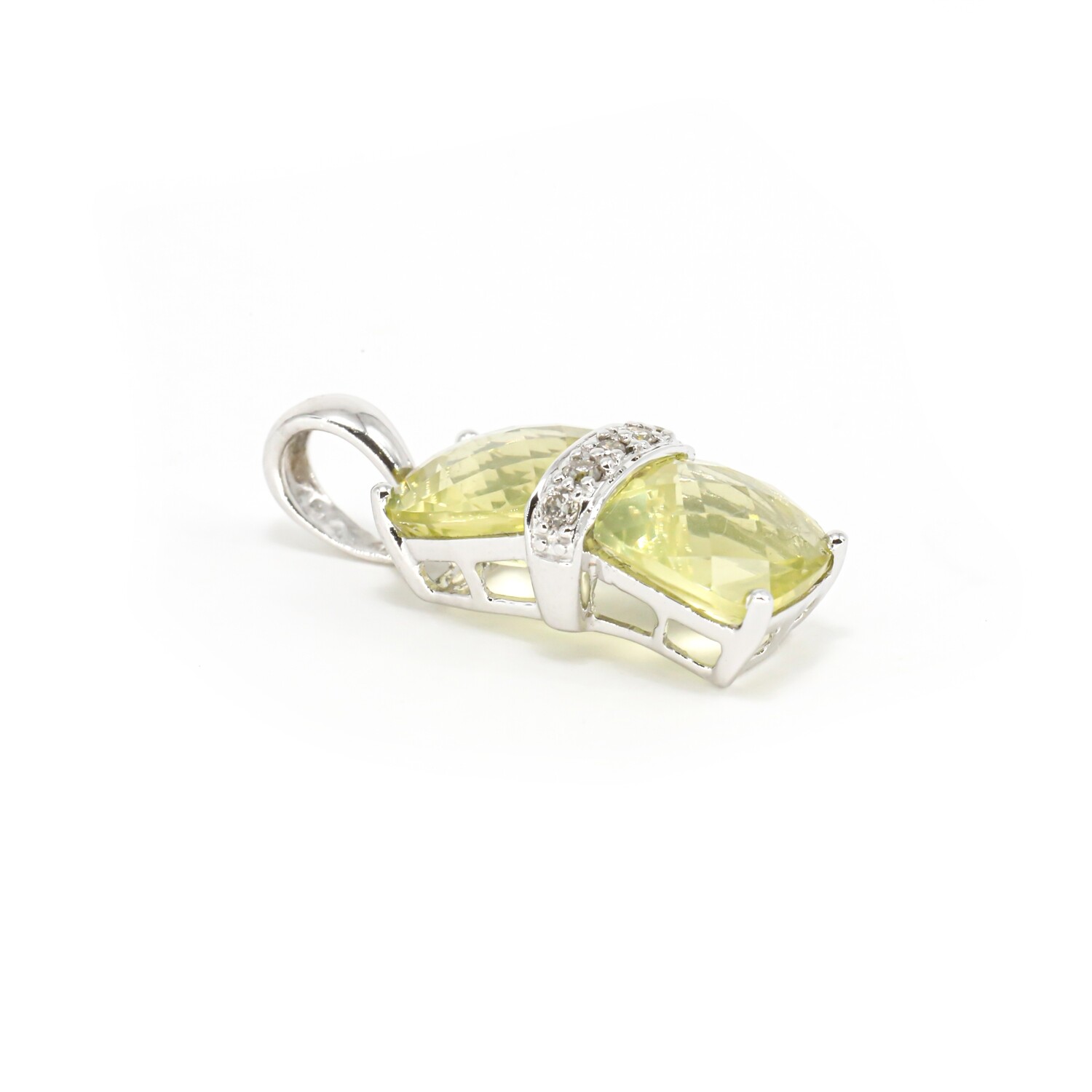 DIJE ORO BLANCO 14K CUARZO LIMÓN &amp; DIAMANTES PAVET