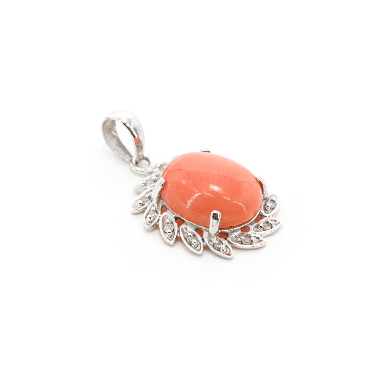 DIJE ORO BLANCO 14K CORAL &amp; DIAMANTES