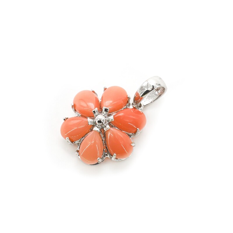 DIJE ORO BLANCO 14K FLOR CORAL