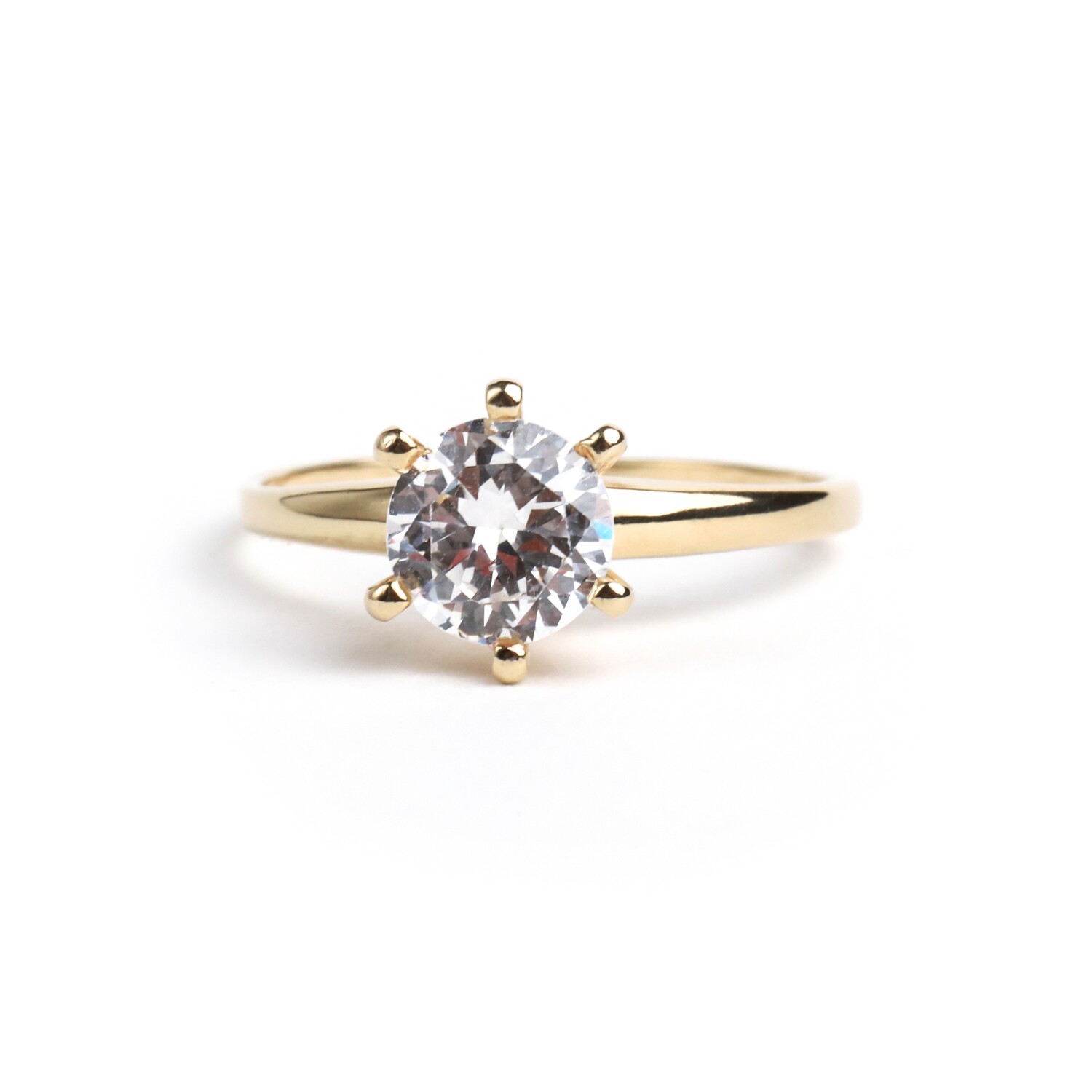 ANILLO COMPROMISO ORO AMARILLO 14K &amp; CIRCONIA REDONDO