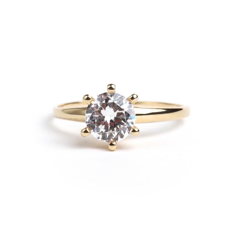 ANILLO COMPROMISO ORO AMARILLO 14K &amp; CIRCONIA REDONDO