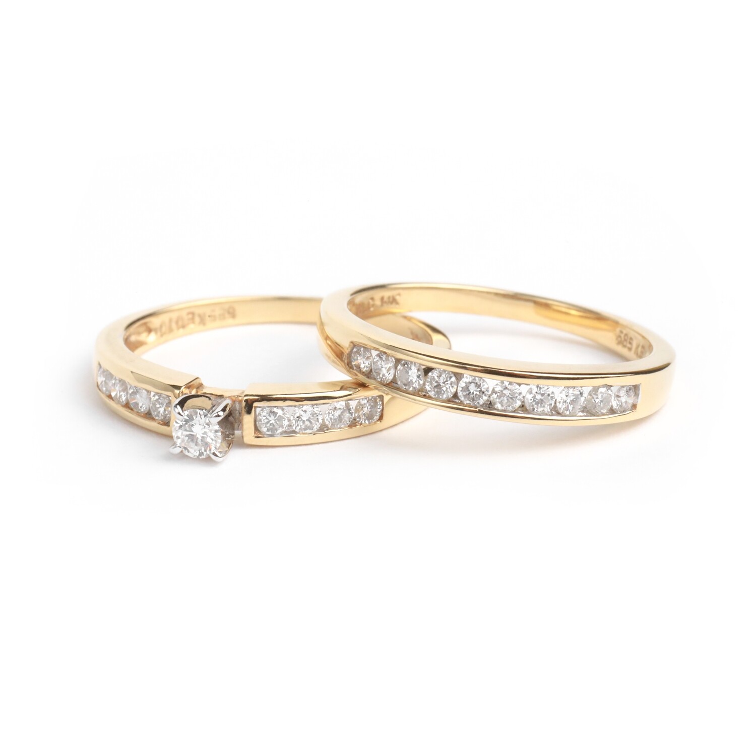 SET DE ANILLO DE MATRIMONIO ORO AMARILLO 14K &amp; DIAMANTES PAVET