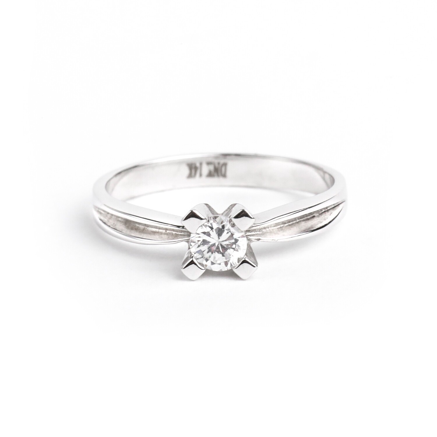 ANILLO COMPROMISO SOLITARIO ORO BLANCO 14K &amp; CIRCONIA PEQUEÑA