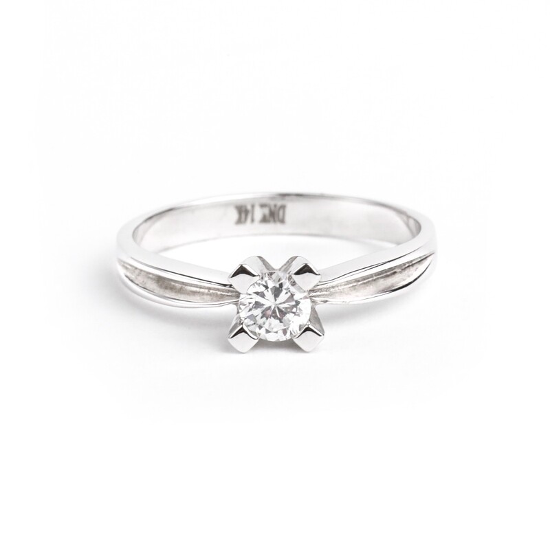 ANILLO COMPROMISO SOLITARIO ORO BLANCO 14K &amp; CIRCONIA PEQUEÑA