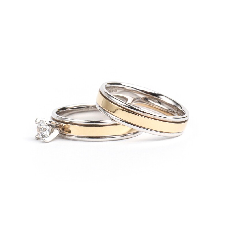SET ANILLO ORO COMBINADO 14K CON CIRCONIA