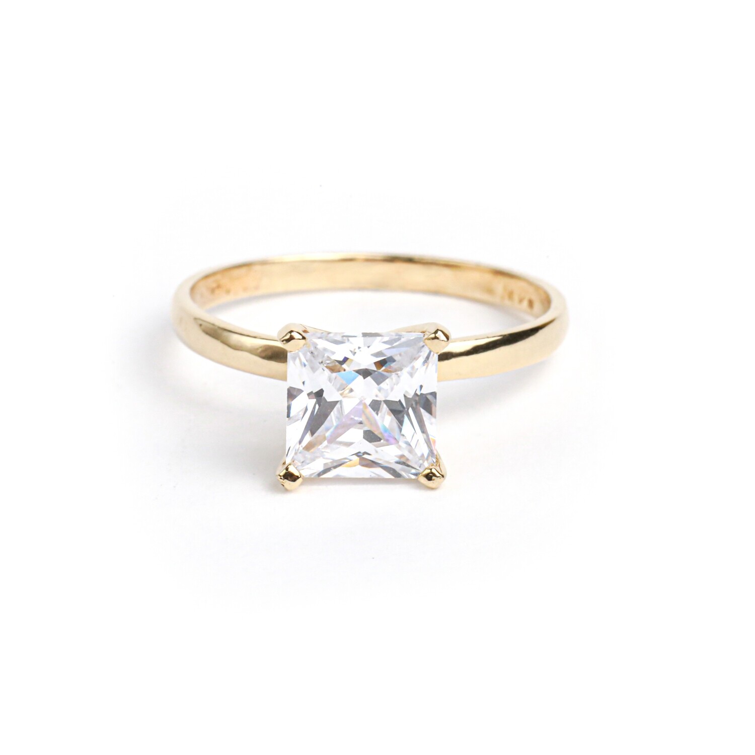 ANILLO COMPROMISO ORO AMARILLO 14K &amp; CIRCONIA CUADRADA