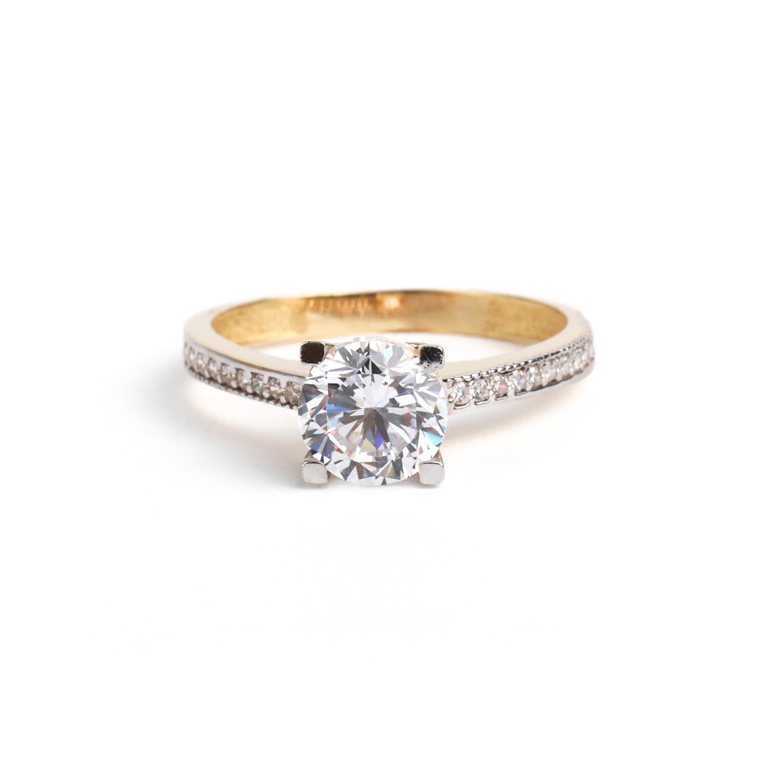 ANILLO ORO AMARILLO 14K COMPROMISO CON CIRCONIAS