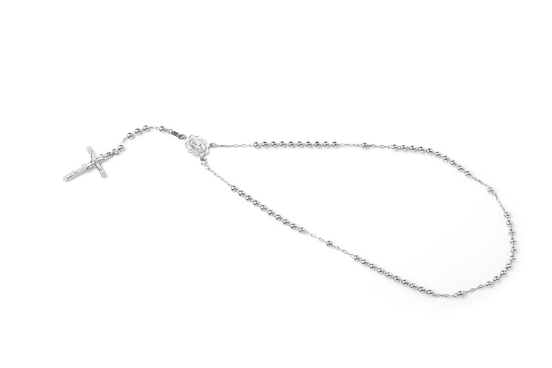 ROSARIO ORO BLANCO 14K CORTO