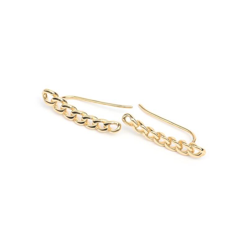 ARETES ORO AMARILLO 14K CUFF TEJIDO CADENA