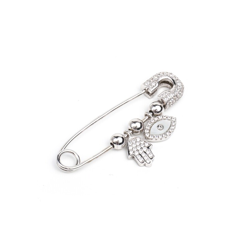 BROCHE PLATA CIRCONIAS MANITA DE FATIMA &amp; OJO