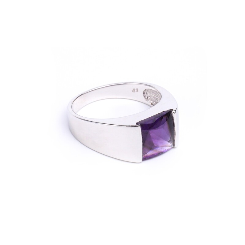 ANILLO ORO BLANCO 14K AMATISTA CUADRADA