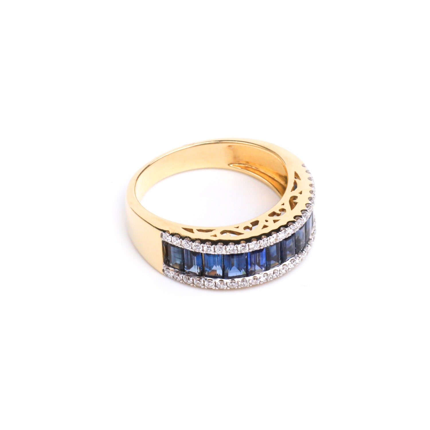 ANILLO ORO AMARILLO 18K ZAFIRO BAGUETTE &amp; DIAMANTES
