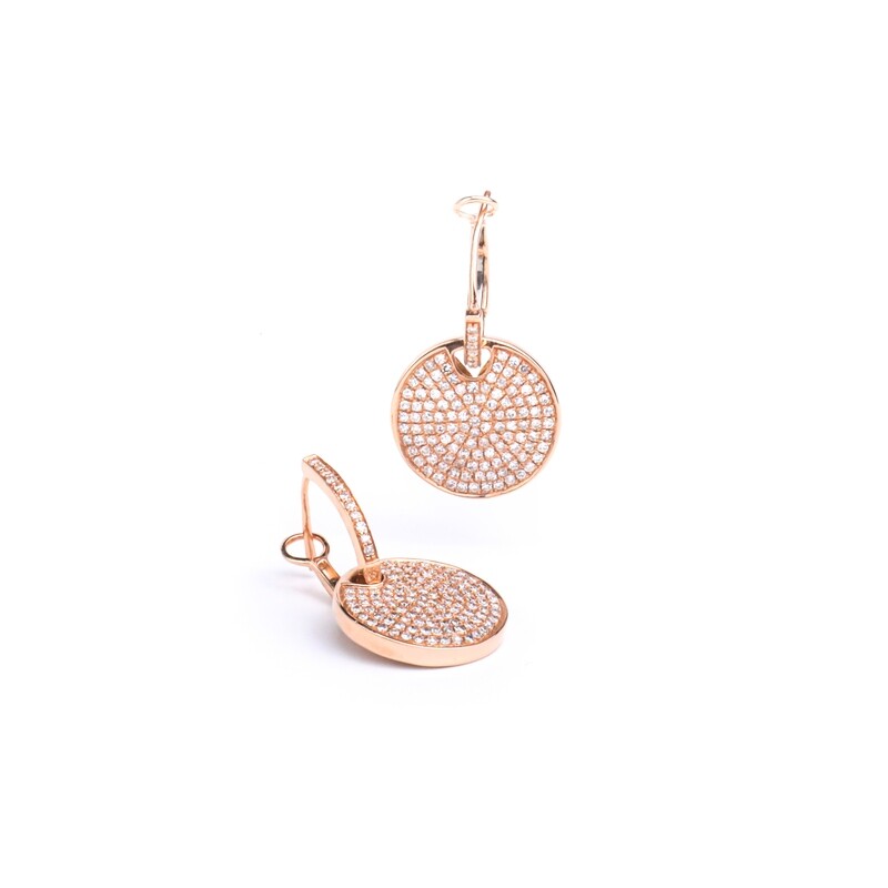 ARETES ORO ROSADO 14K CIRCULO COLGANTES CON DIAMANTES
