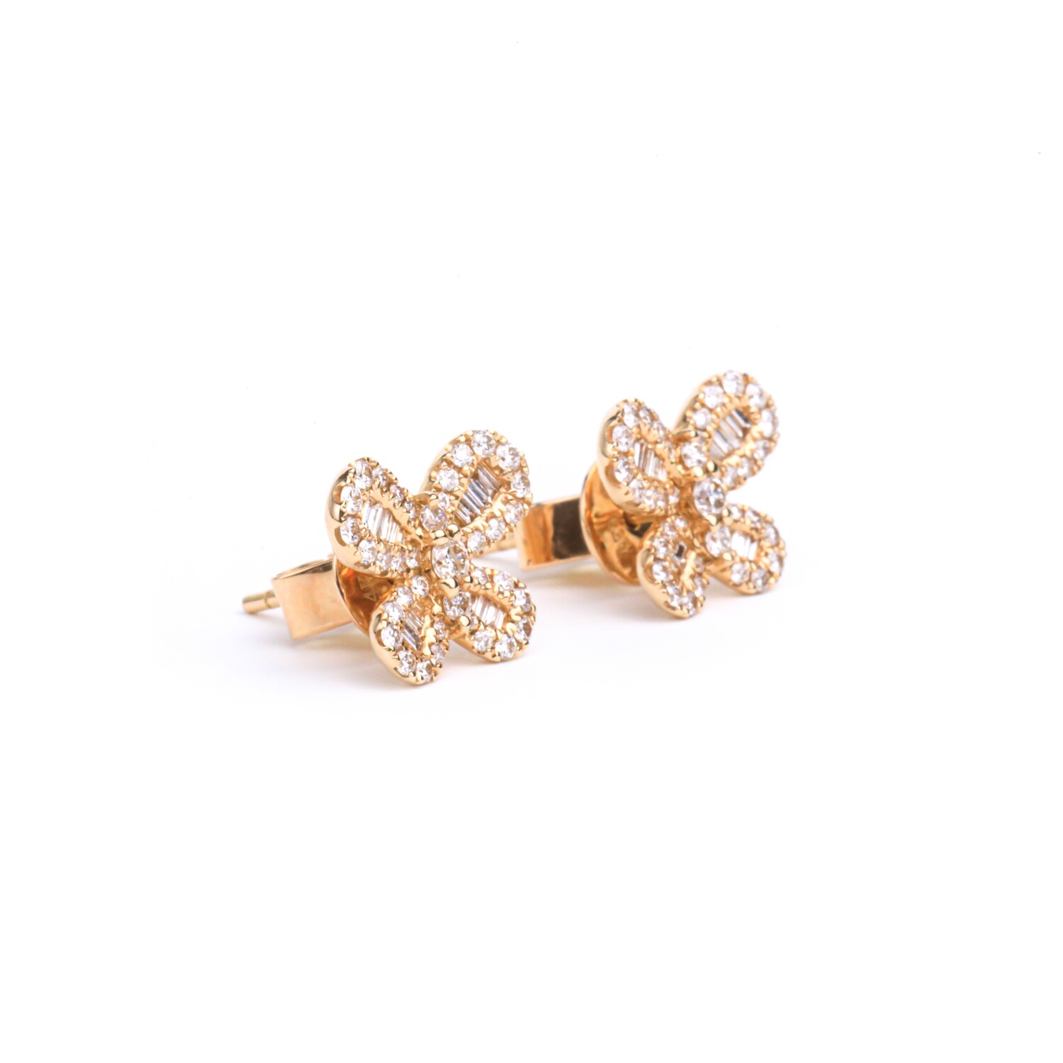 ARETES ORO AMARILLO 14K MARIPOSA DIAMANTES BAGUETTE &amp; PAVET