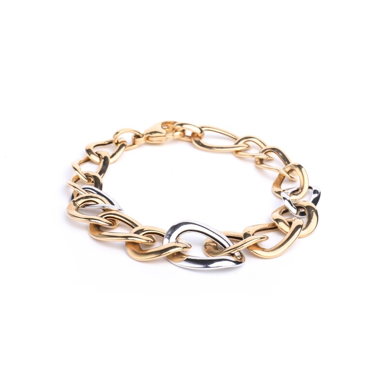BRAZALETE ORO AMARILLO 14K &amp; BLANCO ESLABONES LISOS