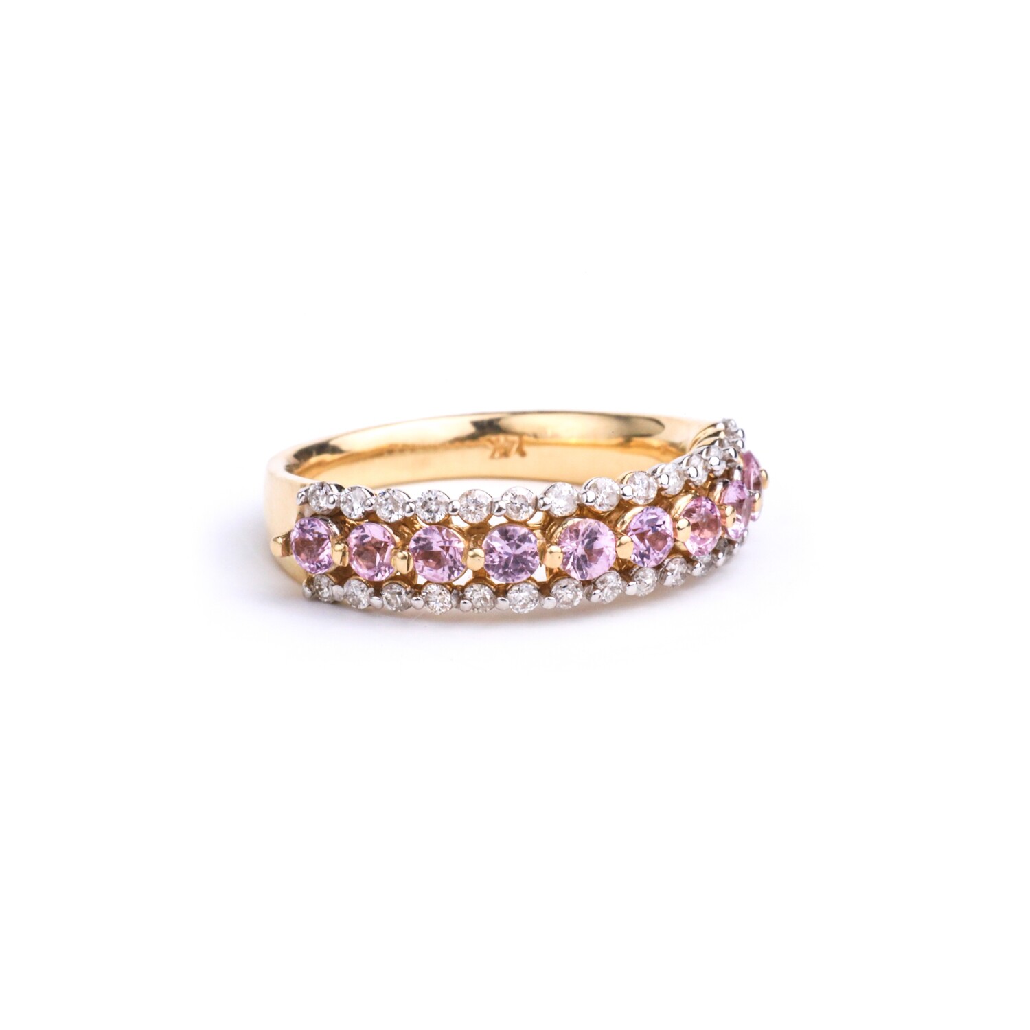 ANILLO ORO AMARILLO 14K ZAFIRO ROSADO &amp; DIAMANTES