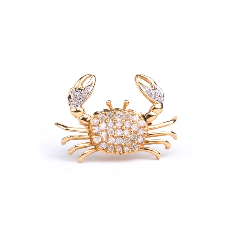 BROCHE ORO AMARILLO 14K DIAMANTES DISEÑO CANGREJO