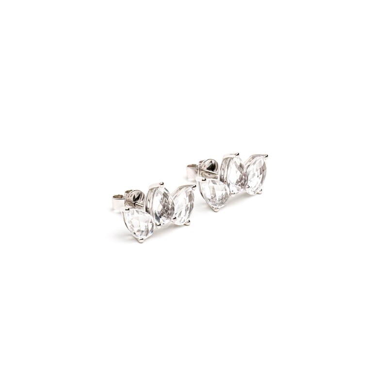 ARETES ORO BLANCO 14K CUFF TRES PIEDRAS CUARO CLEAR