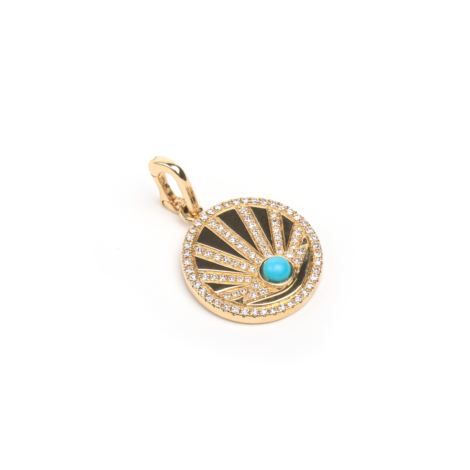 DIJE ORO AMARILLO 14K DIAMANTES PAVET TURQUESA REDONDO