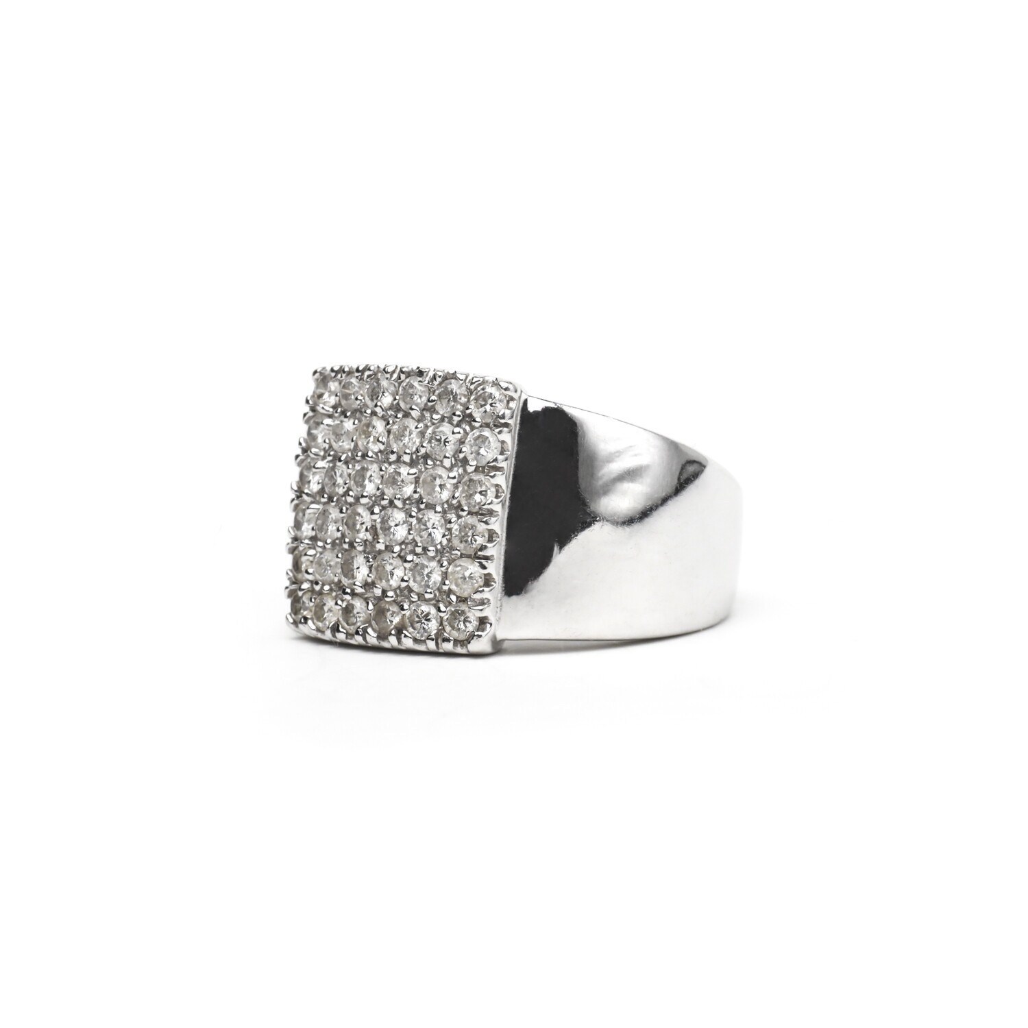 ANILLO ORO BLANCO 14K CUADRADO CON DIAMANTES