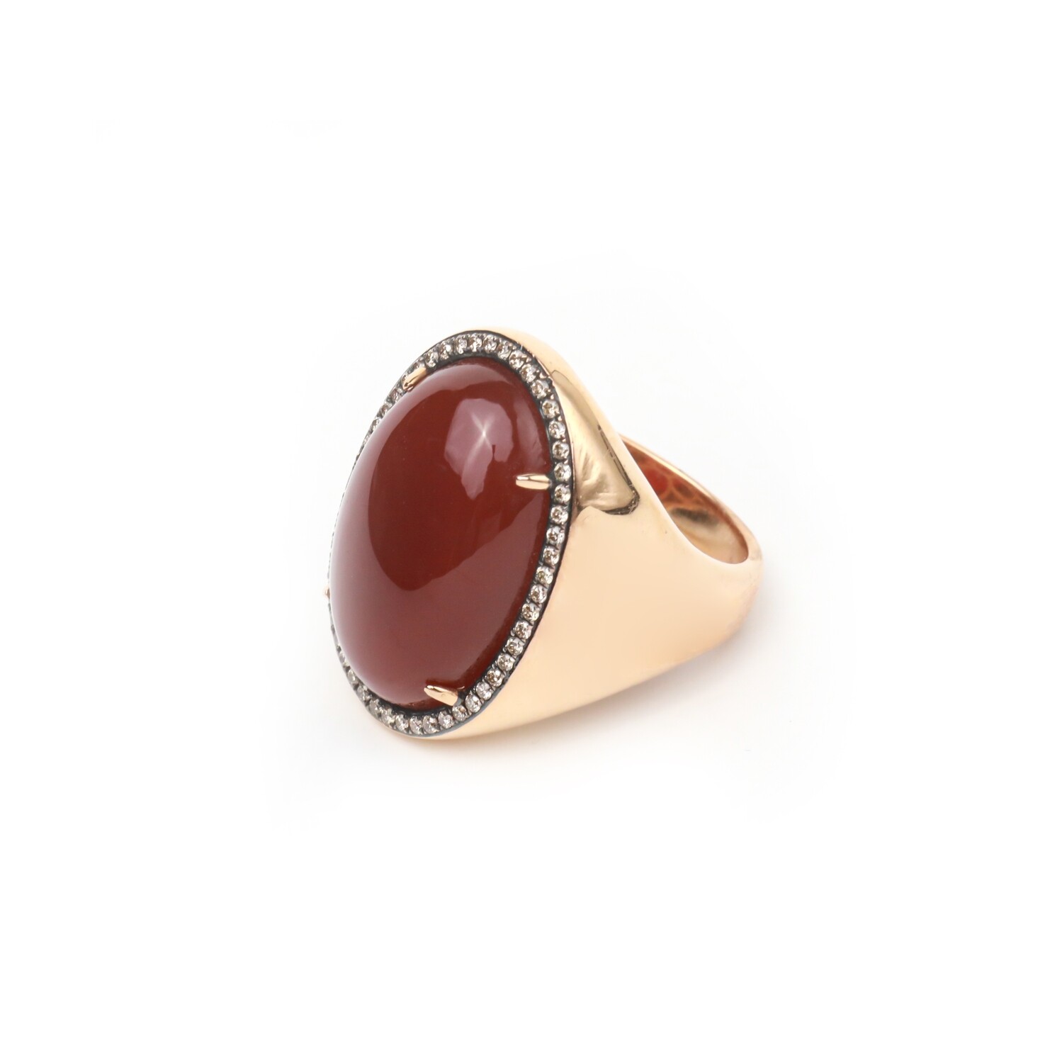 ANILLO ORO ROSADO 18K AGATHA ROJA CON DIAMANTES MARRONES