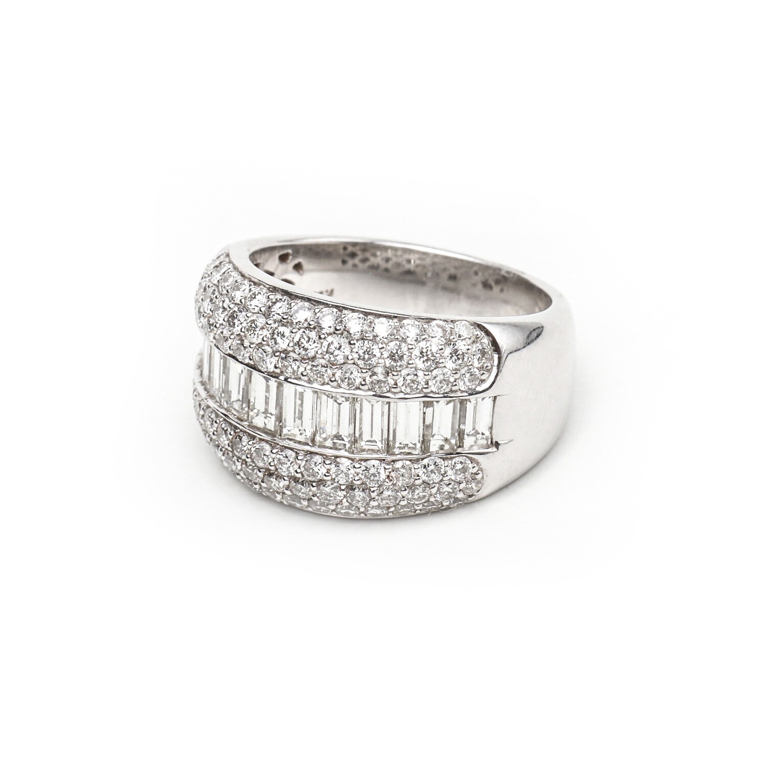 ANILLO ORO BLANCO 14K CON DIAMANTES BAGUETTE &amp; PAVET