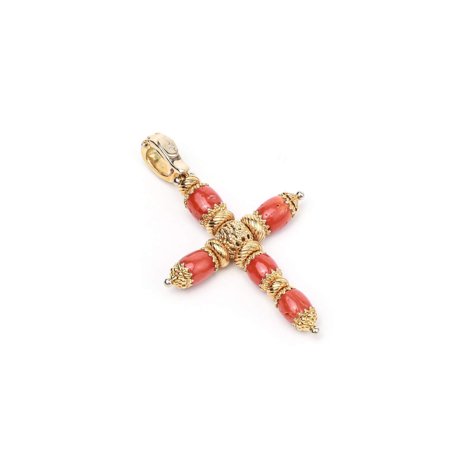 DIJE ORO AMARILLO 14K CRUCIFIJO CON CORAL