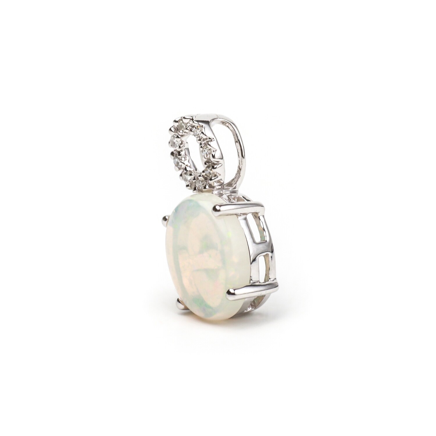 DIJE ORO BLANCO 14K ÓPALO &amp; DIAMANTES PAVET