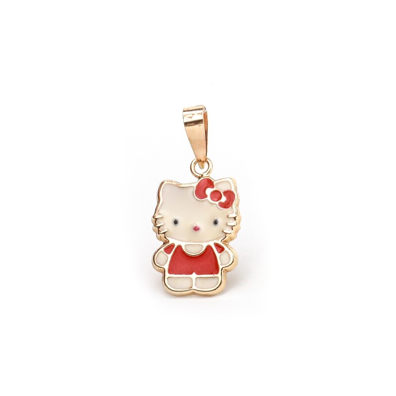 DIJE ORO AMARILLO HELLO KITTY 14K ESMALTADA ROJO ORO