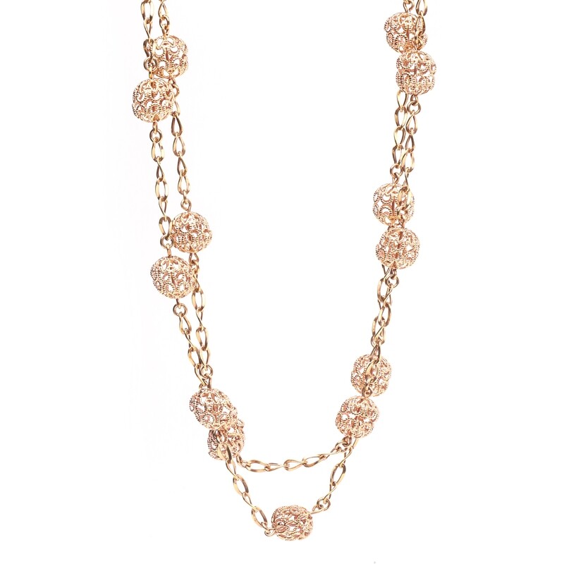 COLLAR ORO ROSADO 14K DOBLE CON BOLAS