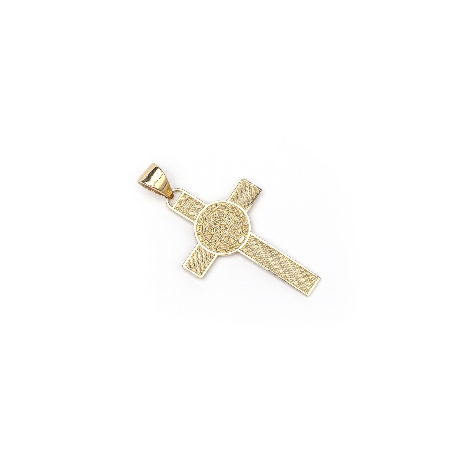 CRUCIFIJO ORO AMARILLO 14K CON MEDALLA DE SAN BENITO EN EL CENTRO