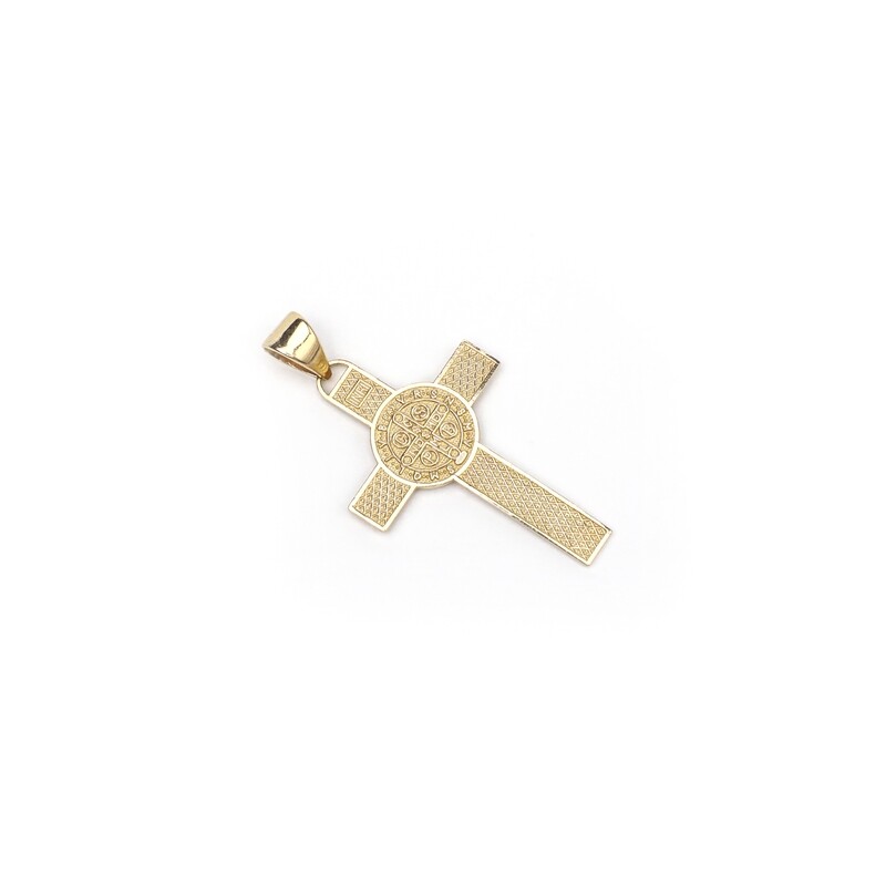 CRUCIFIJO ORO AMARILLO 14K CON MEDALLA DE SAN BENITO EN EL CENTRO