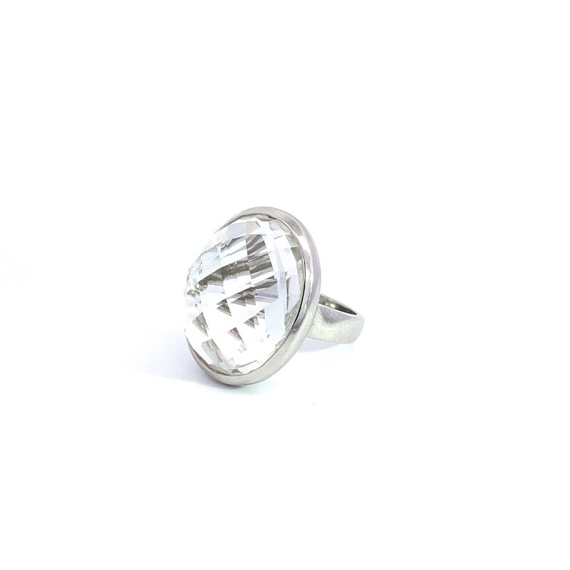 ANILLO ORO BLANCO OVALADO CUARZO CLEAR 14K