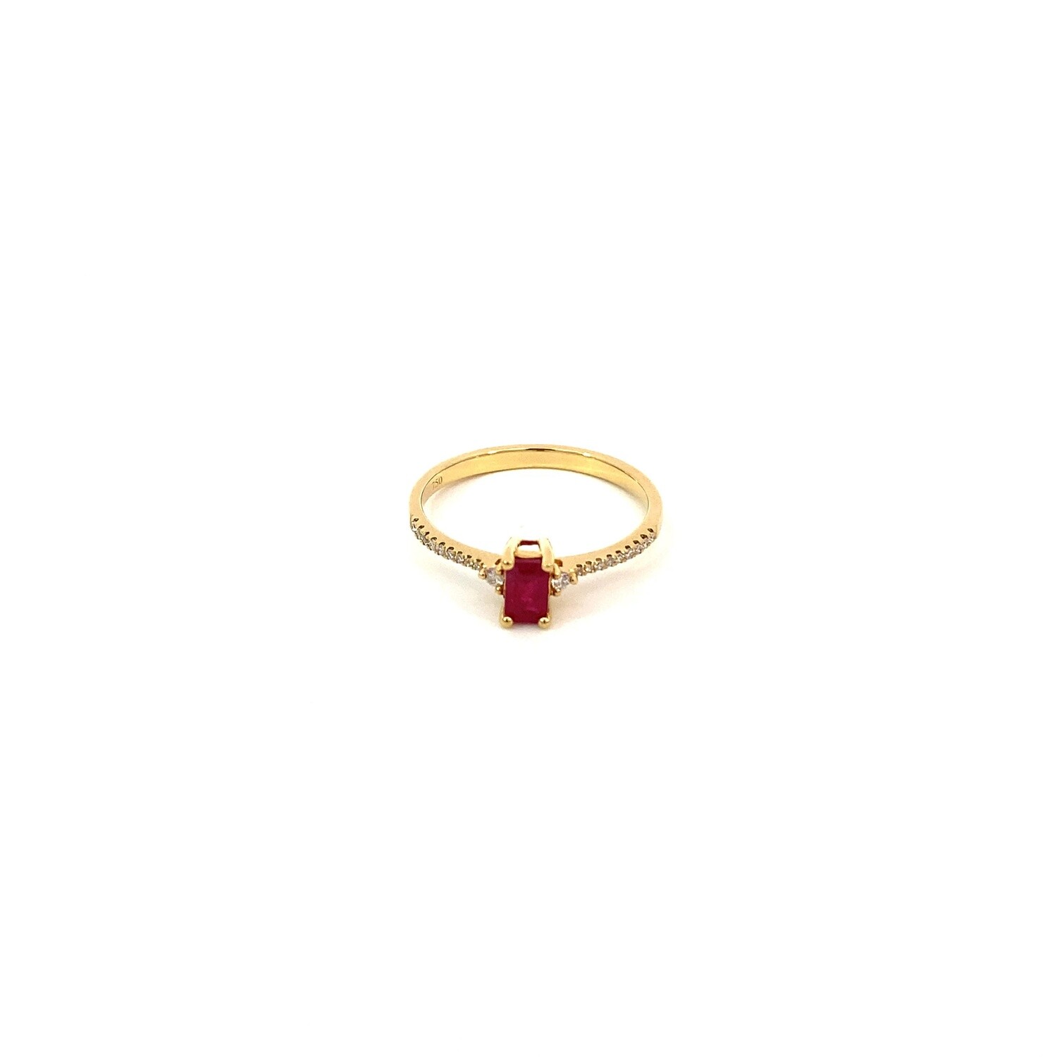 ANILLO ORO AMARILLO RUBI Y DIAMANTES CUADRADO 18K