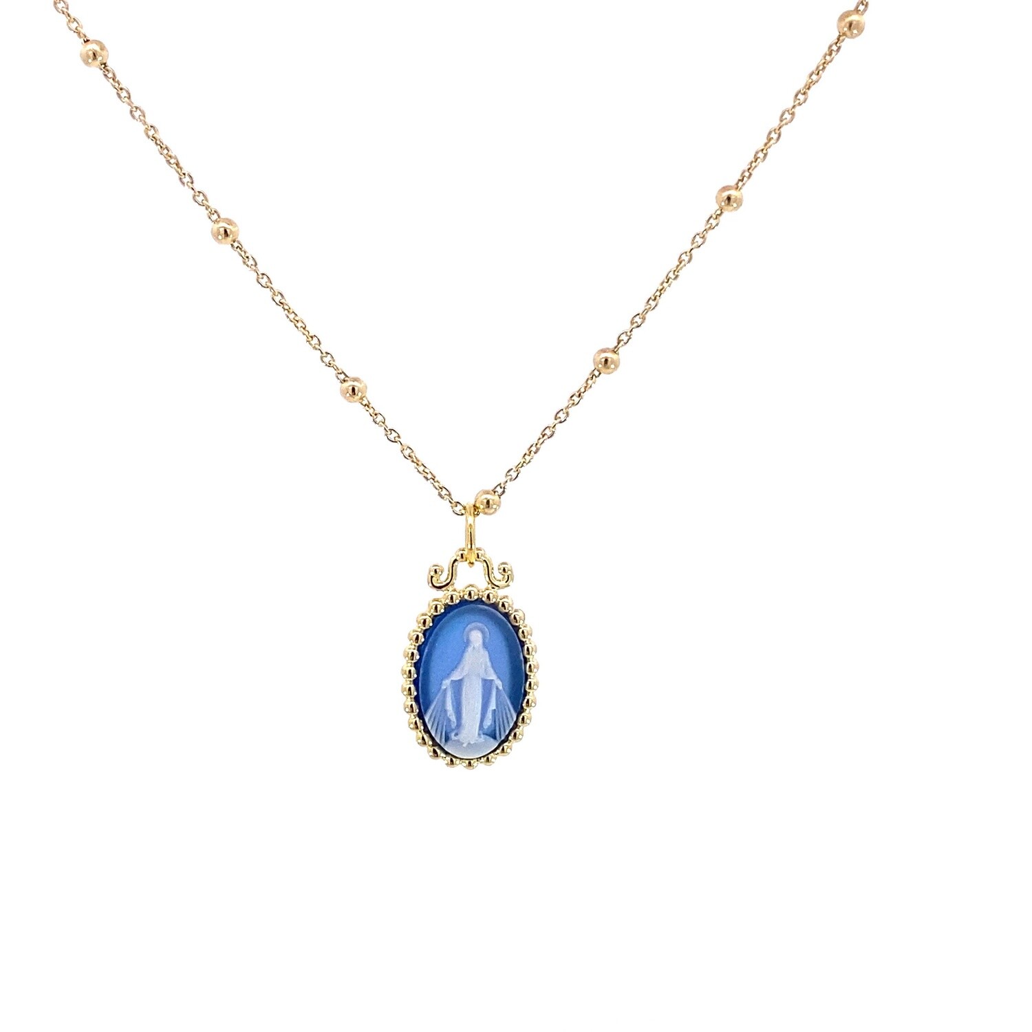 CADENA CON DIJE PLATA MEDALLA MILAGROSA AZUL MINI