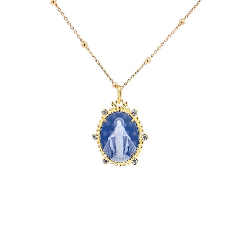 CADENA CON DIJE PLATA MEDALLA MILAGROSA AZUL