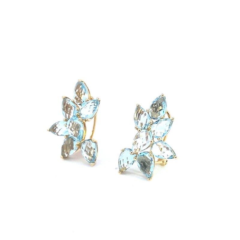 ARETES ORO AMARILLO TOPACIO AZUL TIPO HOJAS 14K