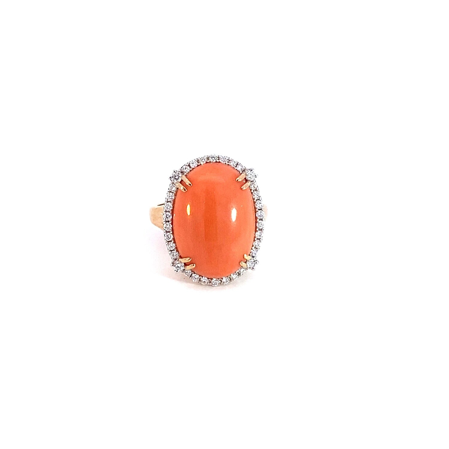 ANILLO ORO AMARILLO CORAL DIAMANTES OVALADO 18K D.36
