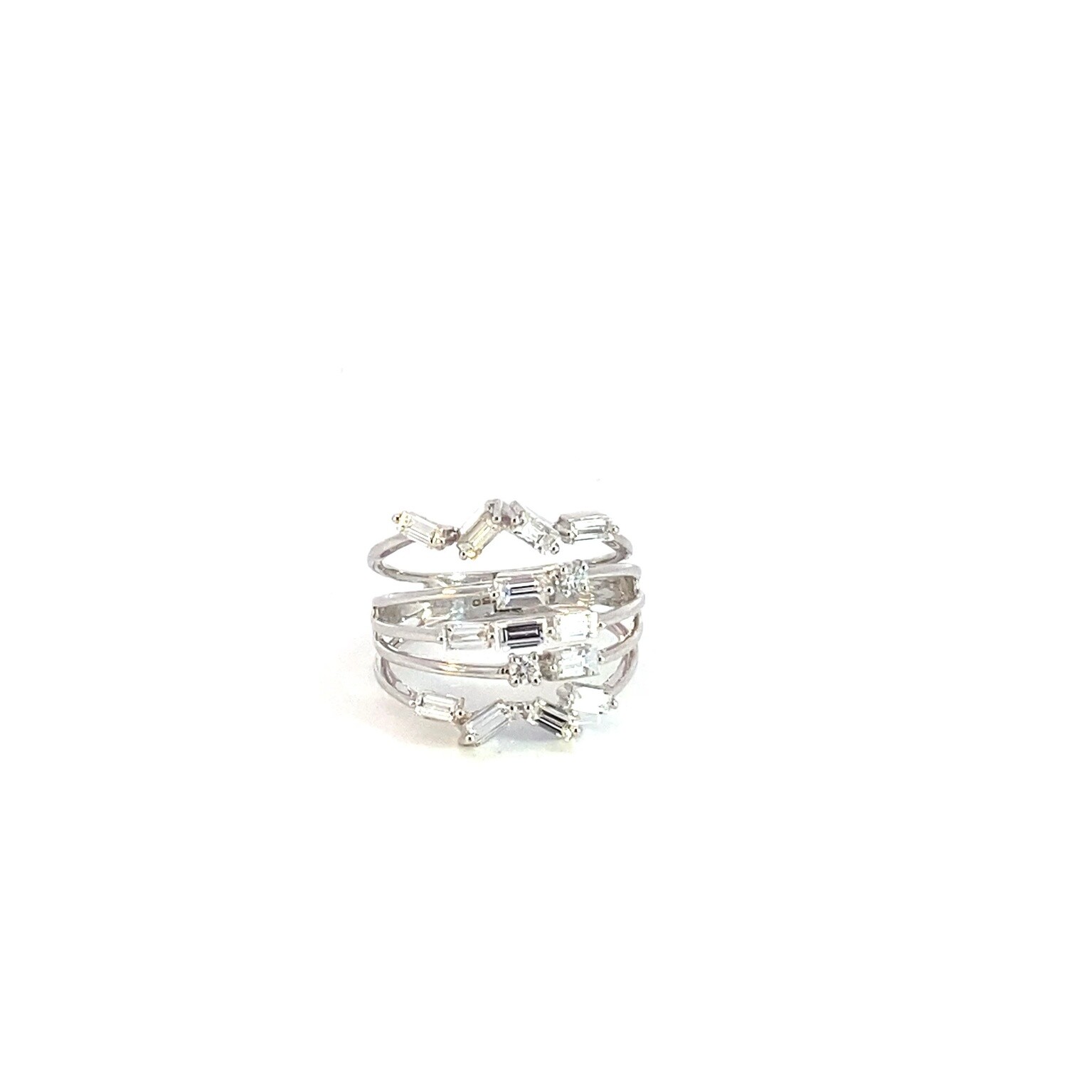 ANILLO ORO BLANCO CINCO LINEAS DIAMANTES 18K