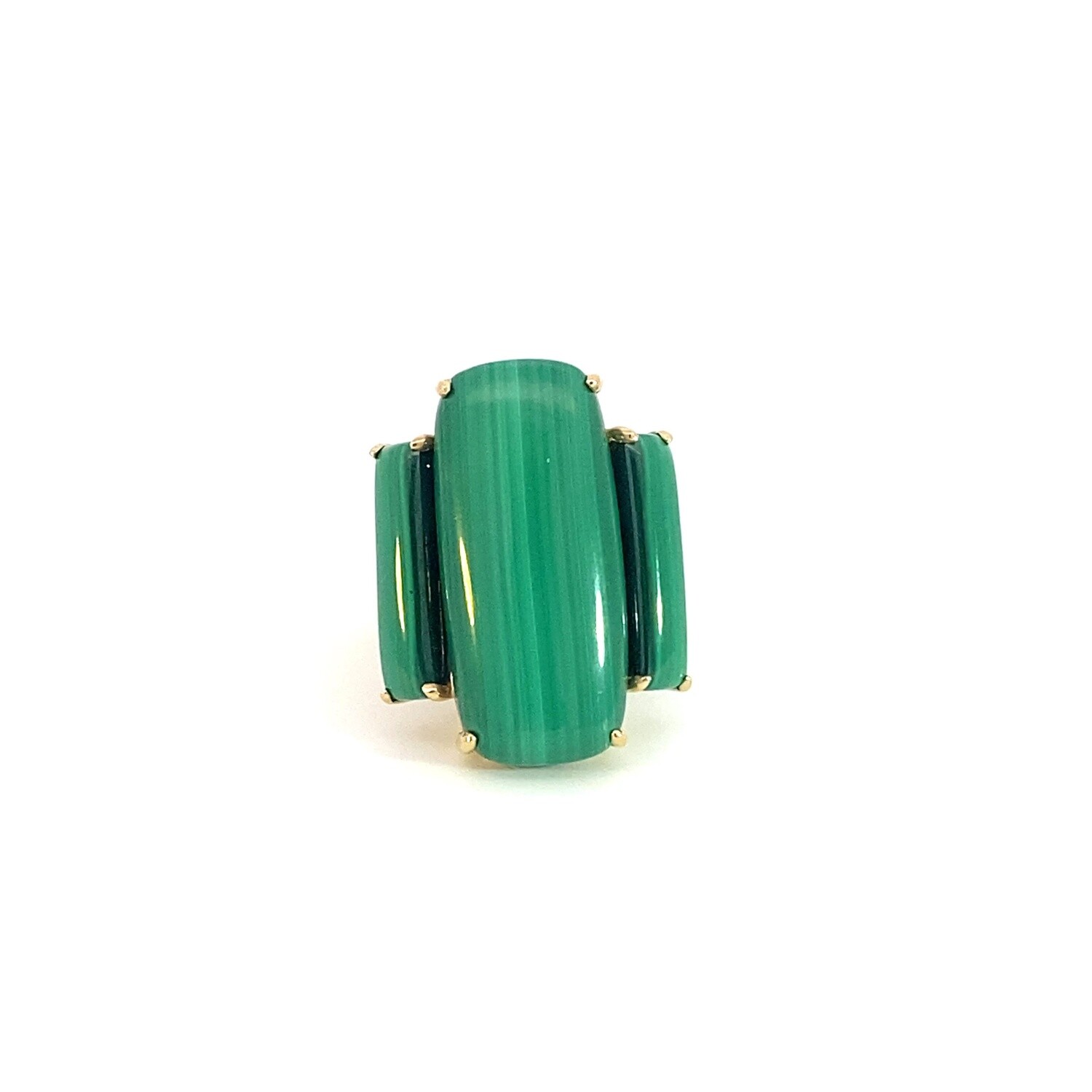 ANILLO ORO AMARILLO MALAQUITA TRES PIEDRAS 14K