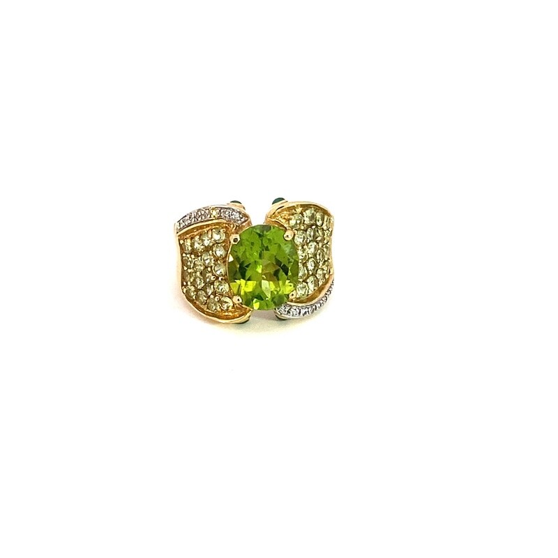 ANILLO ORO AMARILLO PERIDOT Y DIAMANTES 14K