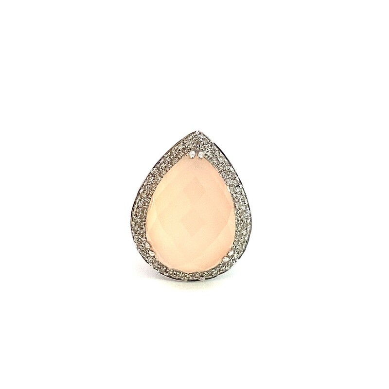 ANILLO ORO BLANCO DISE GOTA CUARZO ROSA Y DIAMANTES 14